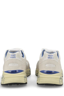 Premiata men’s sneaker mase white with white and blue nike air max 98 design textured upper and graffiti-style markings