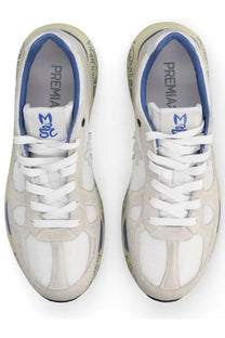 Premiata men’s sneaker Mase white in white and blue with suede mesh and rubber materials for casual wear