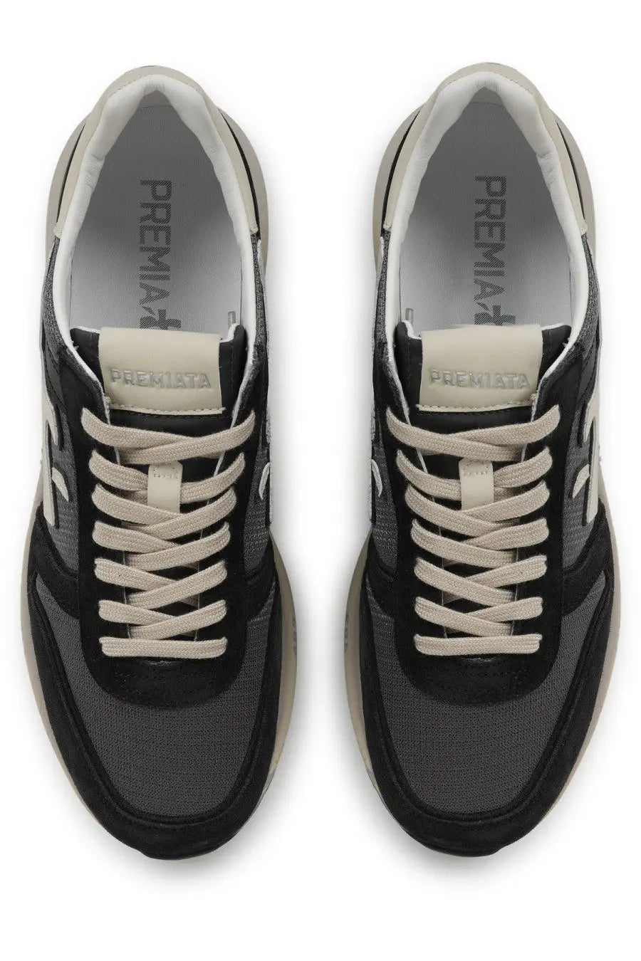 Premiata men’s sneaker Mick blue in black and gray with beige laces and a textured mesh upper for casual wear