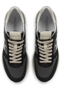 Premiata men’s sneaker Mick blue in black and gray with beige laces and a textured mesh upper for casual wear