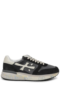 Premiata men’s sneaker mick blue in black and gray suede and mesh with white logo and chunky rubber sole