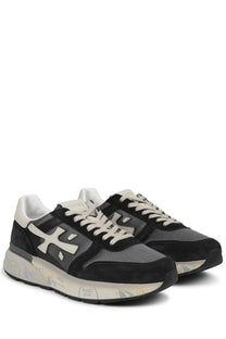 Premiata men’s sneaker mick blue in black and gray suede and mesh with white logo and chunky rubber sole