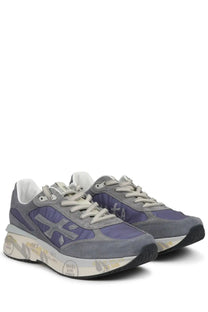 Premiata men’s sneaker moerun multicolor gray and purple suede mesh with chunky white and black sole and logo on the side