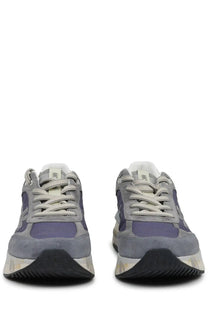 Premiata men’s sneaker Moerun multicolor featuring gray and purple suede with a chunky white and black sole