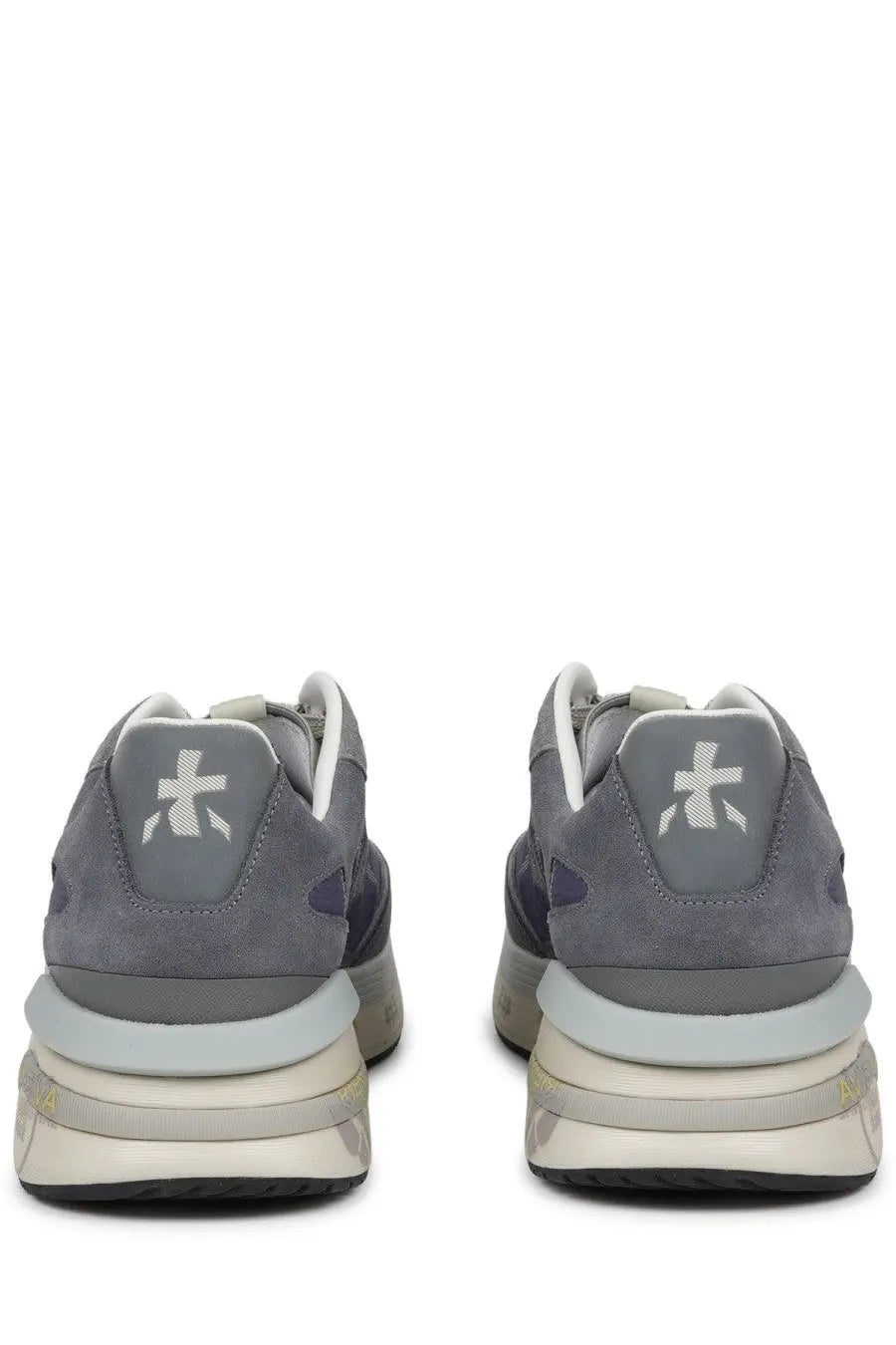 Premiata men’s sneaker moerun multicolor gray suede with layered chunky sole and white logo on the heel back side