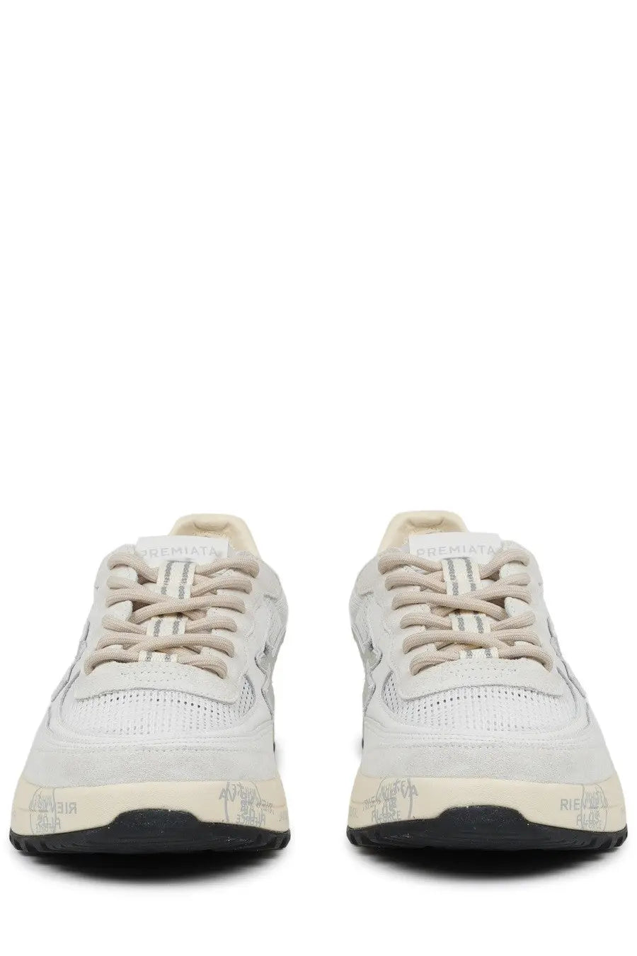 Premiata men’s sneaker nous white white and beige golden goose sneakers with mesh upper suede accents and black soles