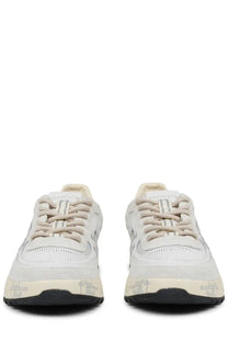 Premiata men’s sneaker nous white white and beige golden goose sneakers with mesh upper suede accents and black soles