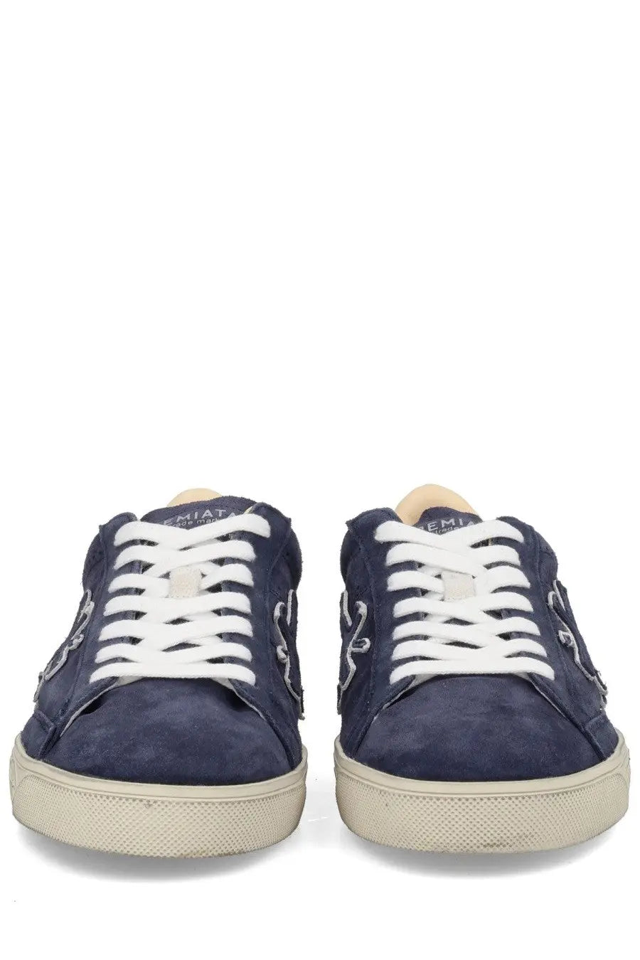 Premiata men’s sneaker steven blue navy blue suede low-top sneakers with white laces and distressed off-white sole