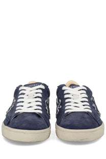 Premiata men’s sneaker Steven blue navy blue suede low-top sneakers with white laces and distressed off-white sole