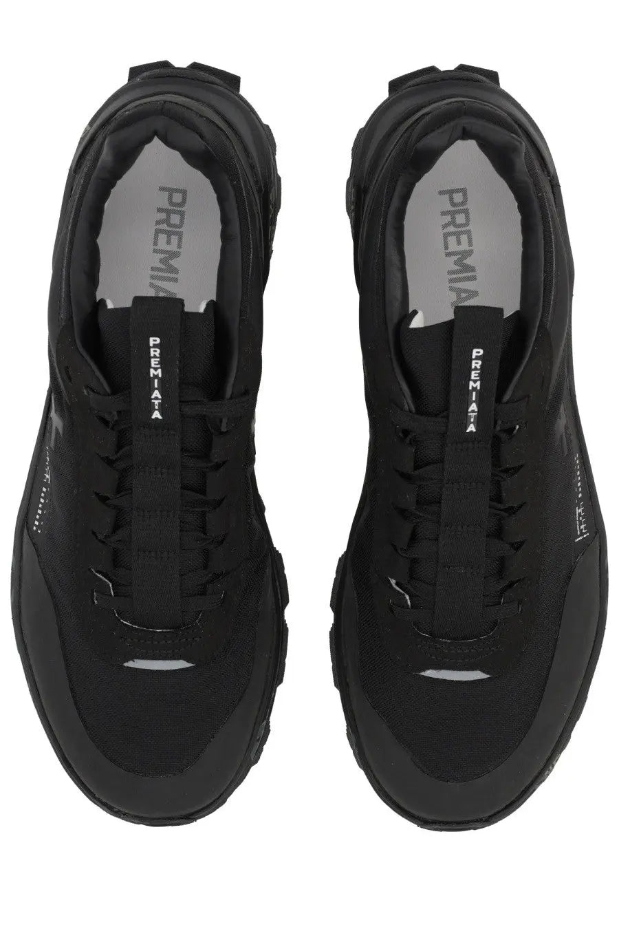 Premiata men’s snerker denvin black sneakers with rugged chunky sole and breathable mesh upper for casual wear