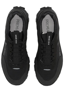 Premiata men’s snerker denvin black sneakers with rugged chunky sole and breathable mesh upper for casual wear