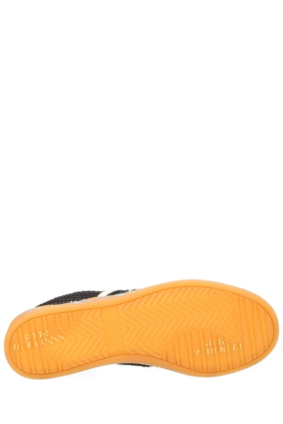 Premiata women’s bonnied sneaker multicolor black and white high-top with bright orange rubber sole
