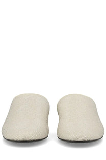 Cream-colored textured slip-on leather mules with a subtle shimmering finish premiare womens leather slipper beige
