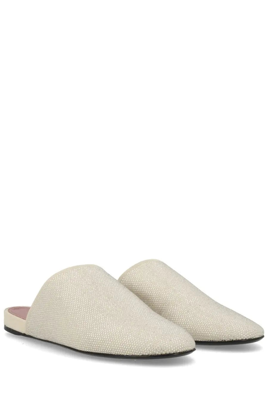 Premiata women’s cream-colored leather slip-on mules with subtle woven texture and black rubber soles