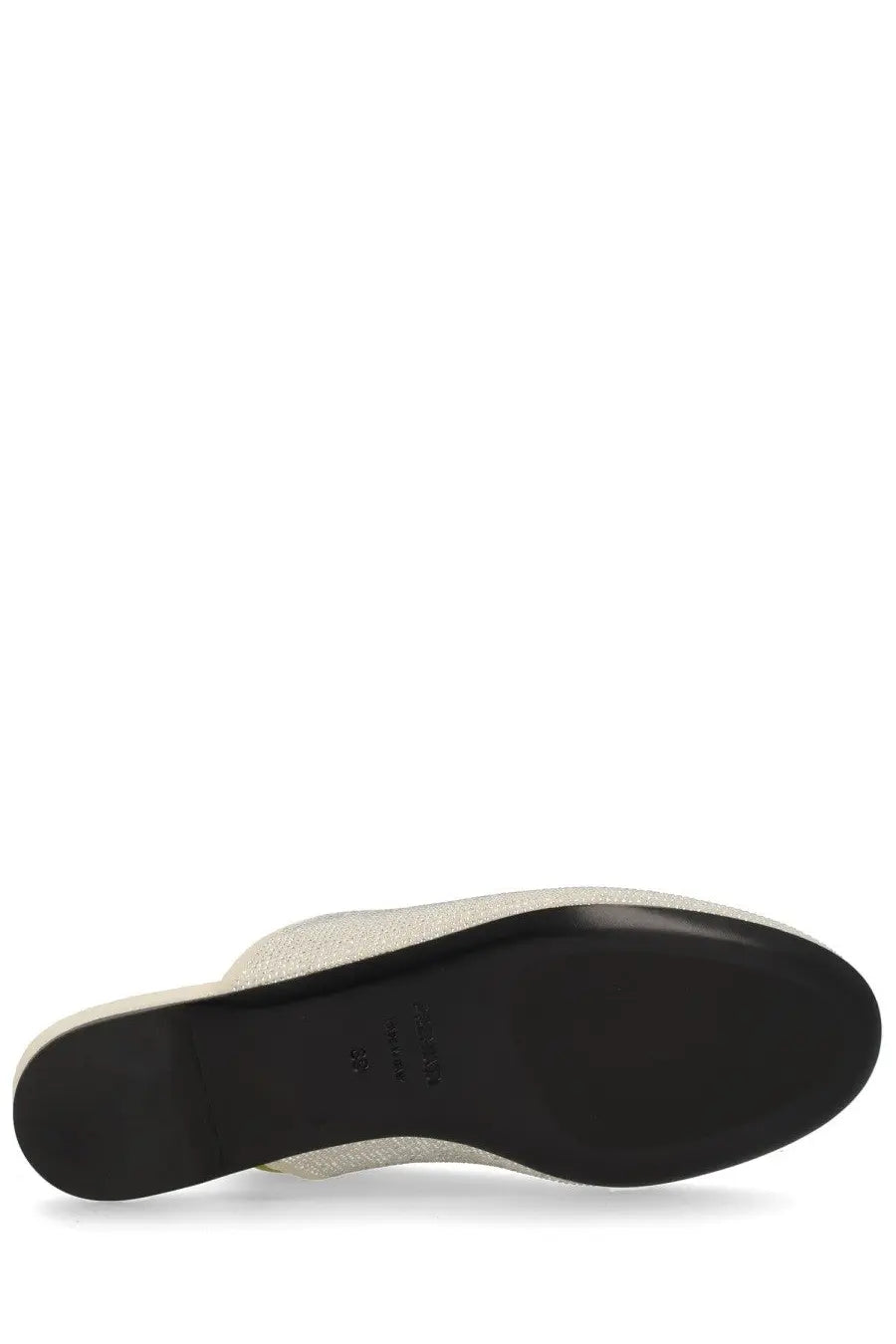 Premiata women’s leather slipper beige off-white mule sandal with textured upper and black rubber sole