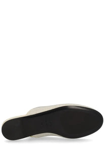 Premiata women’s leather slipper beige off-white mule sandal with textured upper and black rubber sole