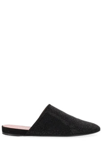 Premiata women’s leather slipper black black glittery slip-on mule with suede-like upper and flat sole