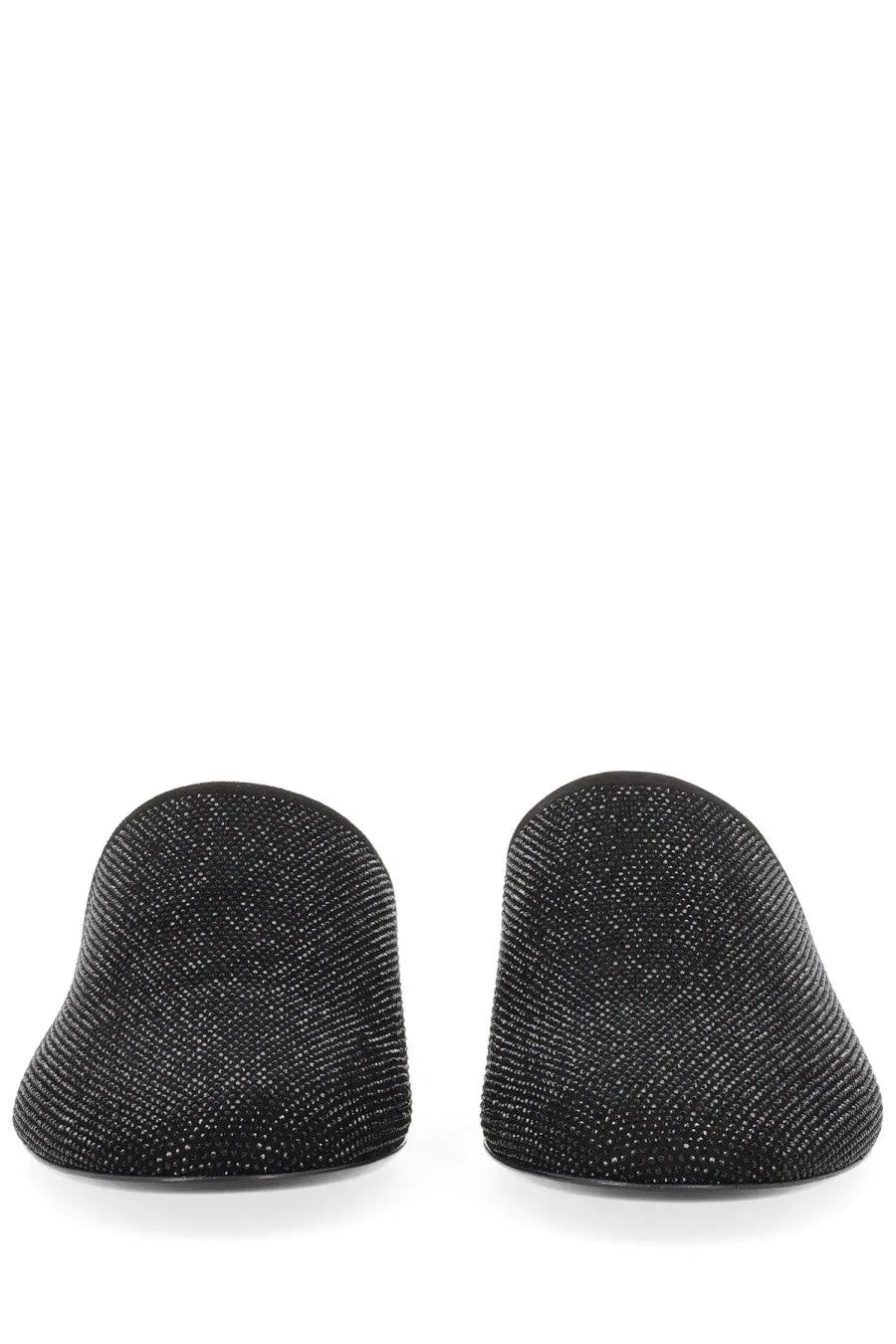 Premiata women’s leather slipper black slip-on mules with a black glittery textured woven upper