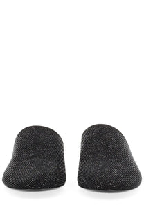 Premiata women’s leather slipper black slip-on mules with a black glittery textured woven upper