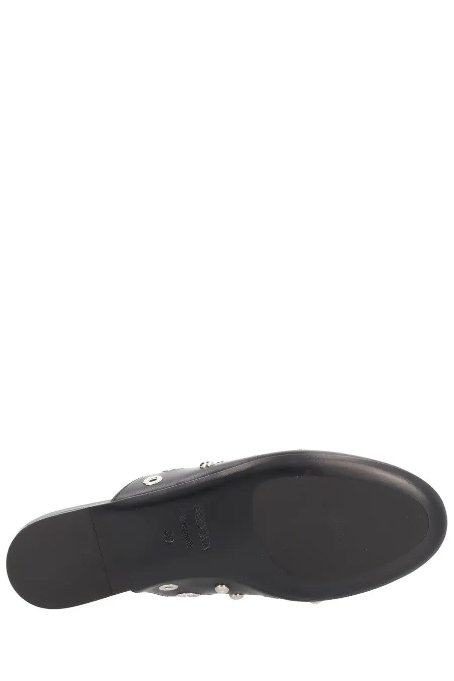 Black leather Premiata women’s leather slipper mule shoe with silver metal eyelets and rubber sole
