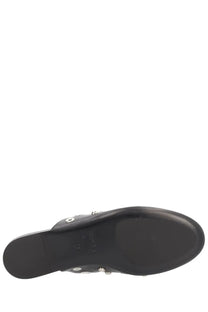 Black leather Premiata women’s leather slipper mule shoe with silver metal eyelets and rubber sole