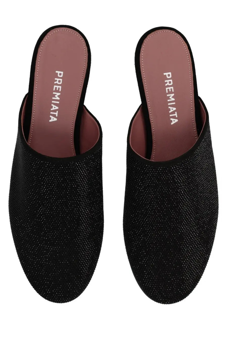 Premiata women’s leather black mules with textured glittery upper and soft suede lining for comfortable wear