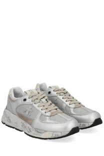 Premiata women’s mased sneaker silver featuring silver metallic material and chunky sole with subtle branding details