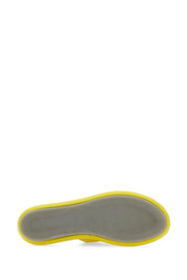 Premiata women’s nappa sandal yellow with bright yellow rubber sole and gray textured insole