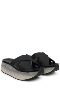 Premiata women’s sandalo moura black platform sandals with cross-over straps and translucent printed soles