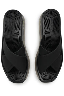Premiata women’s sandalo moura black rubber sandals with thick perforated sole and crisscross strap design