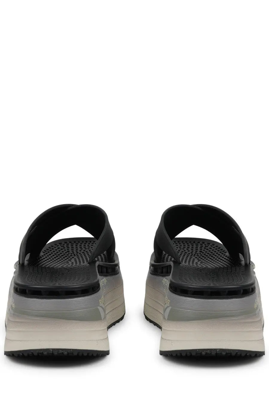 Premiata women’s sandalo moura black platform sandals with black and translucent gray thick layered sole design