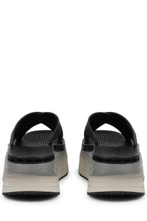 Premiata women’s sandalo moura black platform sandals with black and translucent gray thick layered sole design