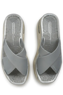 Premiata women’s sandalo moura silver gray cross-strap platform sandals with perforated insole and translucent sole