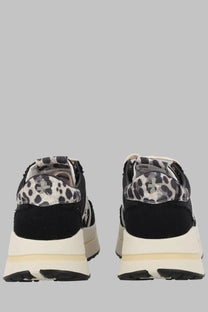 Premiata women’s sneaker Bethcoin black with black and white leopard print and chunky off-white sole