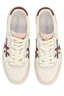 Premiata women’s sneaker Bsktclad white with white and brown perforated leather uppers and contrasting suede accents