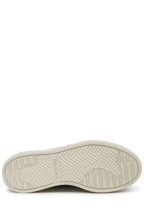 Premiata women’s sneaker claudia grey with cream-colored rubber sole herringbone tread and balmain embossed brand name
