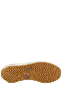 Premiata women’s sneaker Jackyx 25D white with tan rubber sole featuring herringbone tread and embossed branding