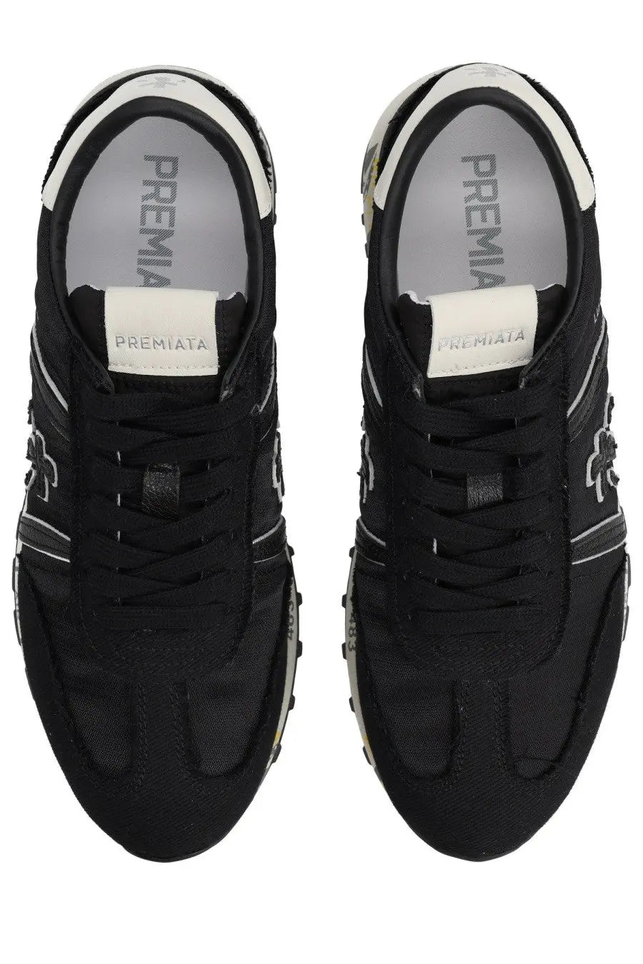 Premiata women’s sneaker Lucy black with black textured upper and white accents for casual wear