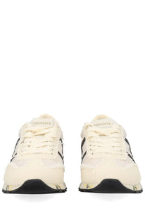 Premiata women’s sneaker lucy white cream-colored with black stripes and textured distressed upper