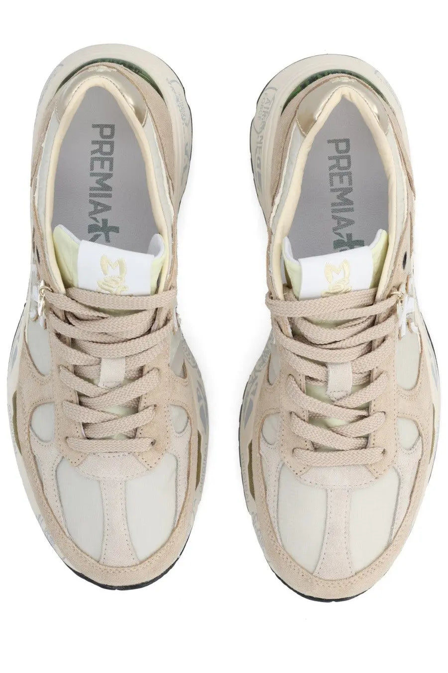 Premiata women’s sneaker Mased beige in beige and cream with chunky layered design featuring suede and mesh panels
