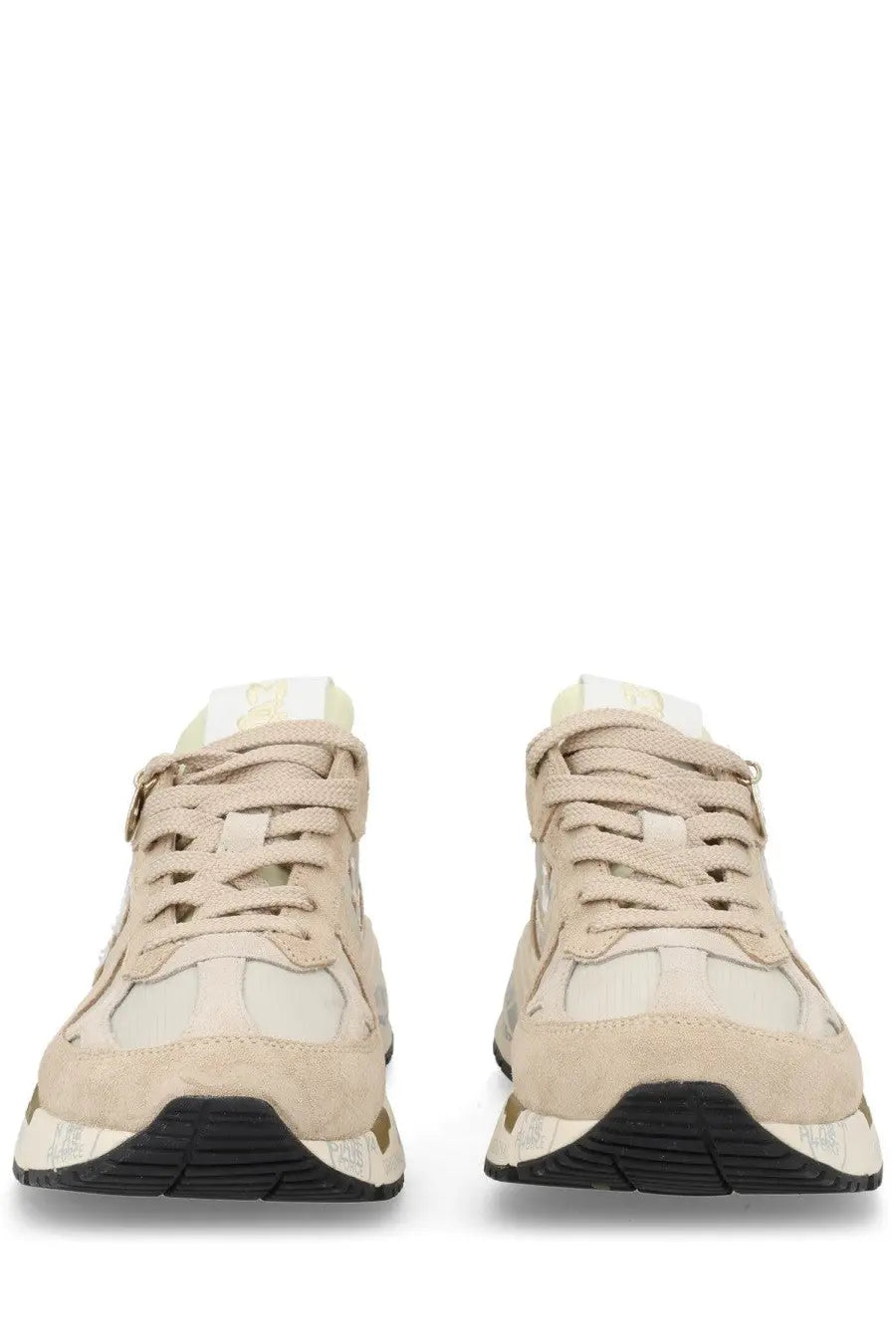 Beige suede and canvas high-top women’s sneakers with black rubber soles by Premiata model Mased beige