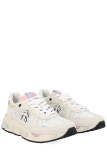 Premiata women’s sneaker Mased white cream-colored sneaker with white mesh black logo accents and chunky sole design