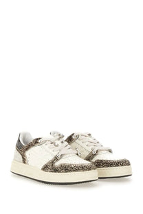 Premiata women’s sneaker Quinnd pattern with white and leopard print leather upper and a platform sole