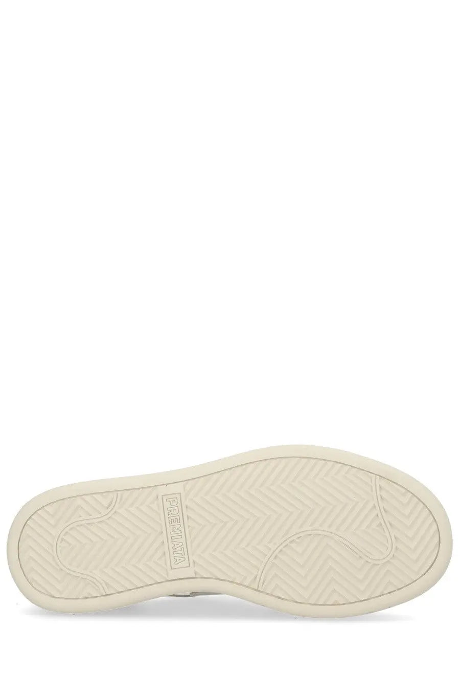 Premiata women’s sneaker quinnd white with cream-colored rubber sole herringbone tread and premium brand embossing