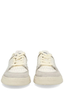 Premiata women’s sneaker quinnd white cream-colored suede and leather low-top sneaker with perforated detailing