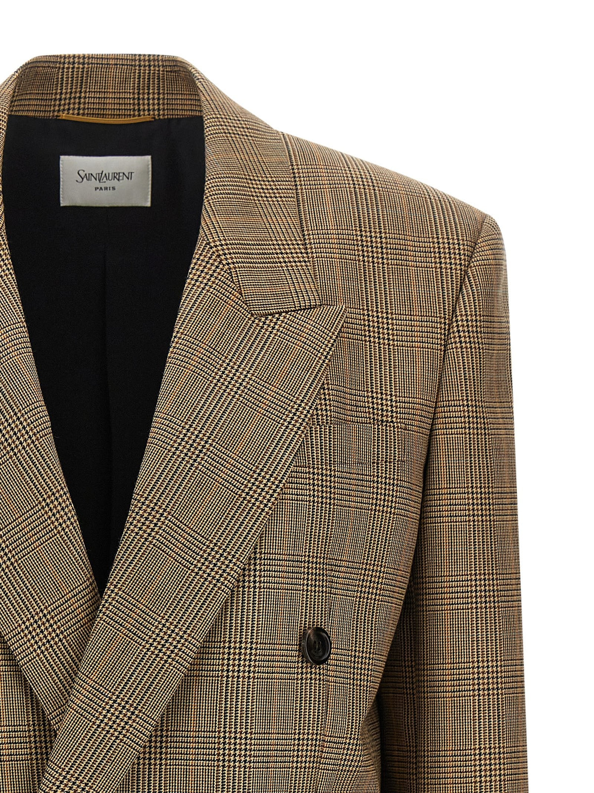 Saint Laurent Prince of Wales Houndstooth Blazer Brown