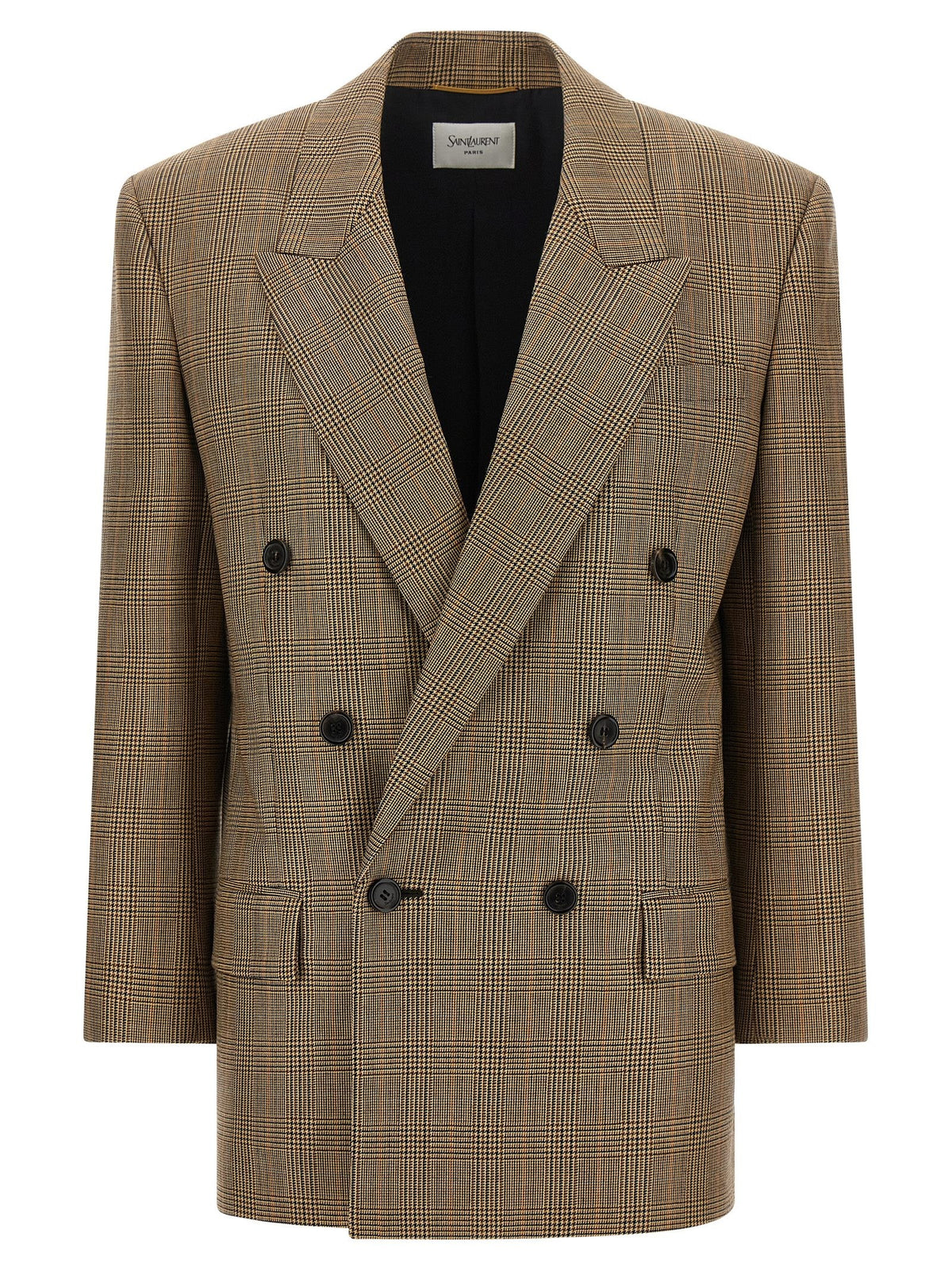 Saint Laurent Prince of Wales Houndstooth Blazer Brown