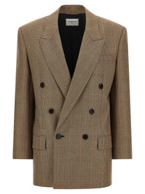 Saint Laurent Prince of Wales Houndstooth Blazer Brown