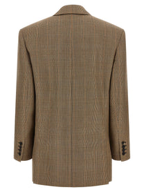 Saint Laurent Prince of Wales Houndstooth Blazer Brown