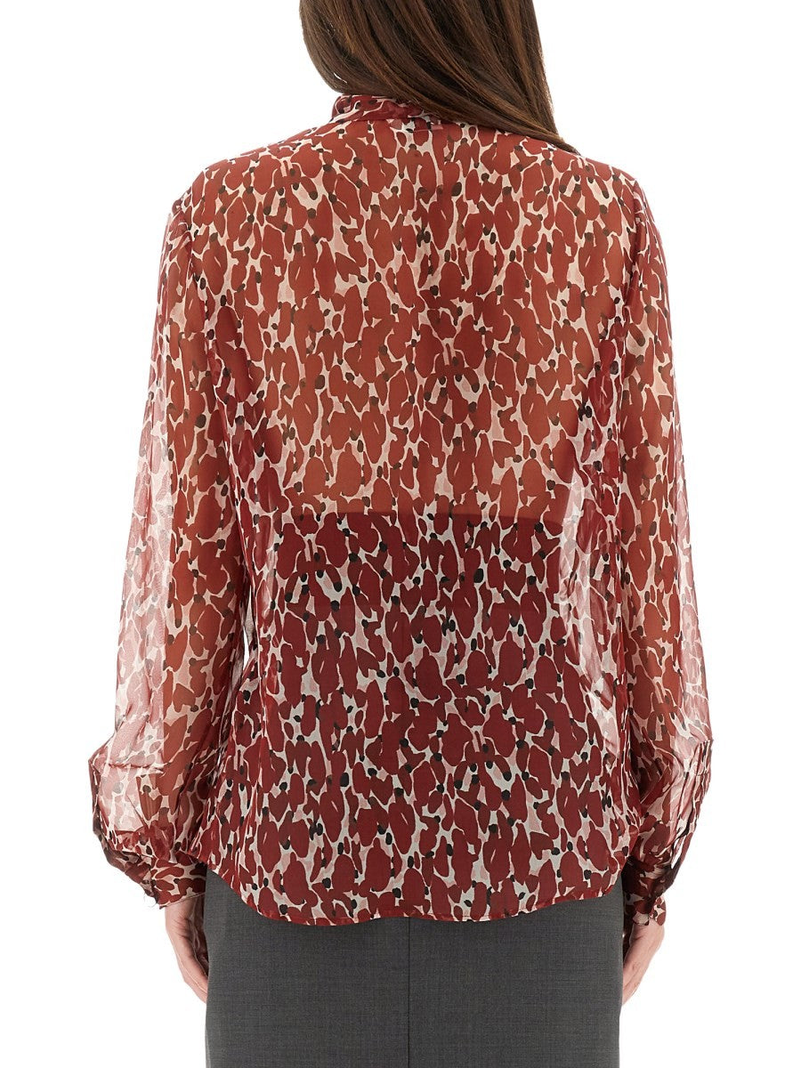 Saint Laurent Women's Printed Silk Shirt Red